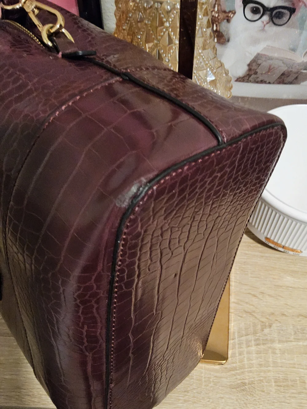 ALDO Women's Croc-Embossed Satchel/Crossbody Bag in Deep Burgundy - Picture 4 of 8